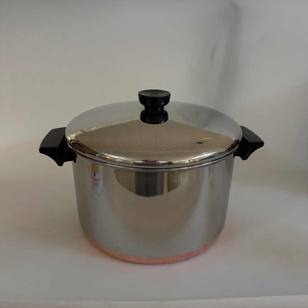 Vintage Revere Ware 6 Qt Stock Pot Copper Bottom Stainless Steel Lid Clinton IL - Picture 13 of 13